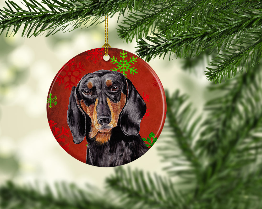 Dachshund Red Snowflakes Holiday Christmas Ceramic Ornament SC9403 Image 2