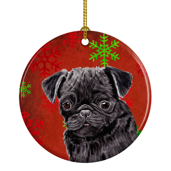 Pug Red Snowflakes Holiday Christmas Ceramic Ornament SC9406 Image 1