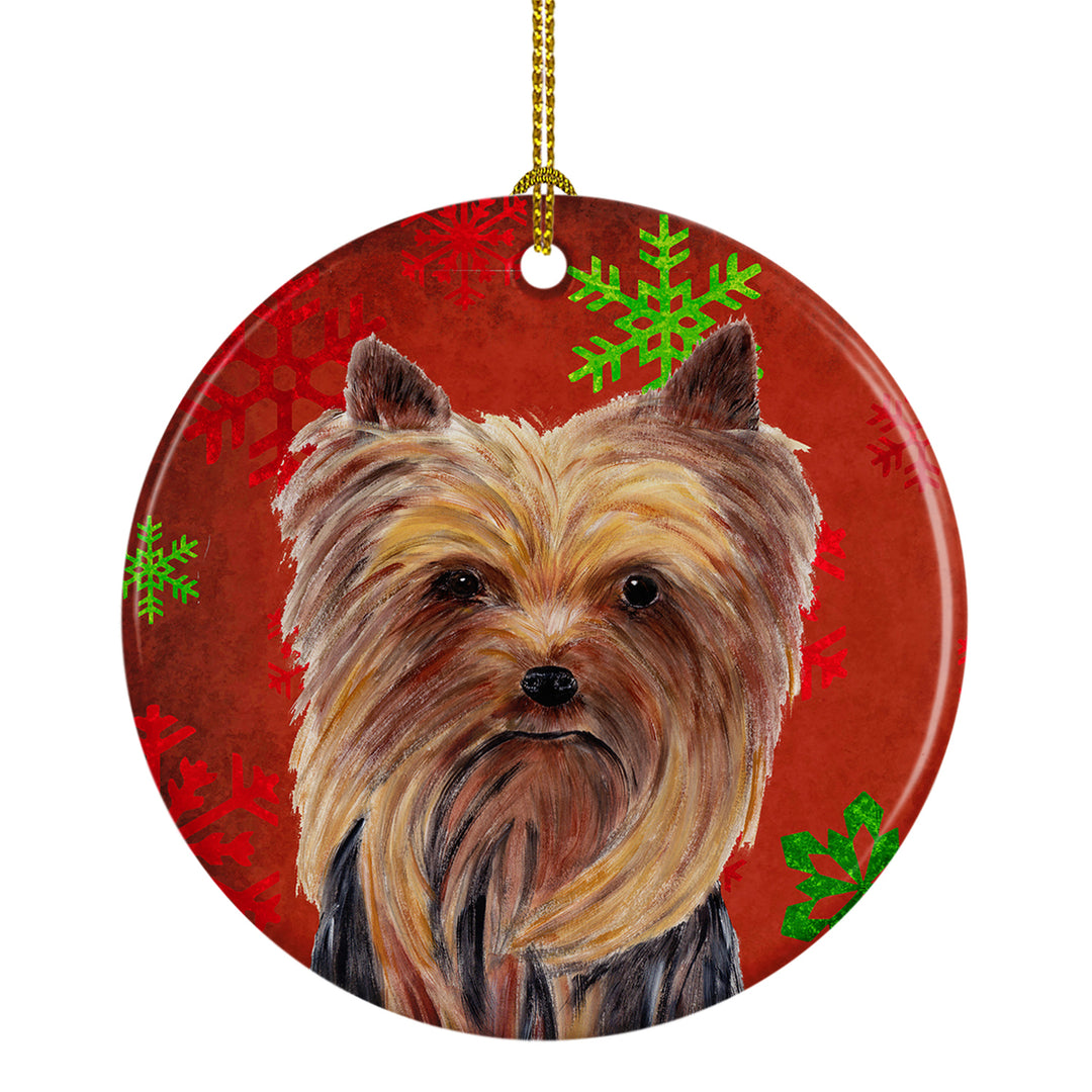 Yorkie Red Snowflakes Holiday Christmas Ceramic Ornament SC9405 Image 1