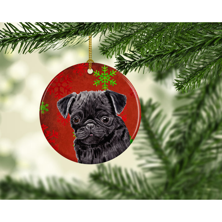 Pug Red Snowflakes Holiday Christmas Ceramic Ornament SC9406 Image 2