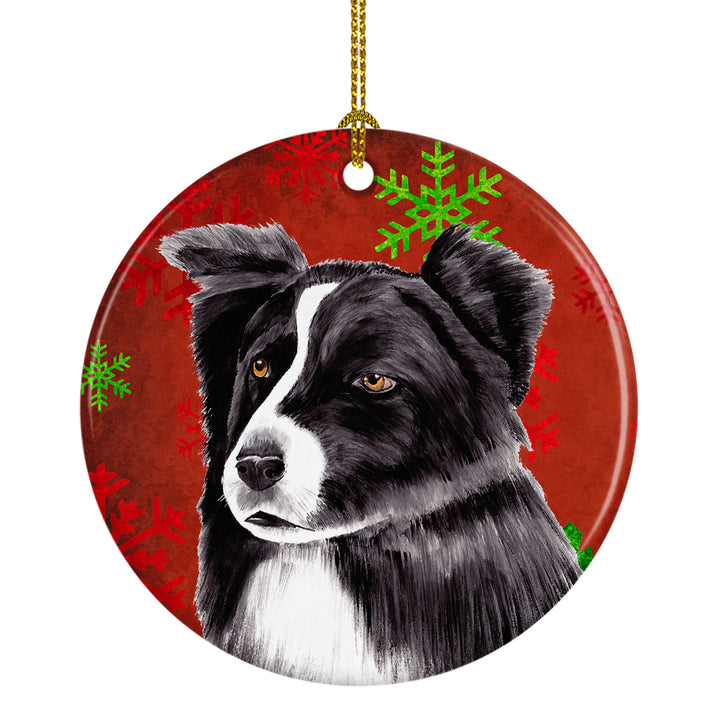 Border Collie Red Snowflakes Holiday Christmas Ceramic Ornament SC9407 Image 1