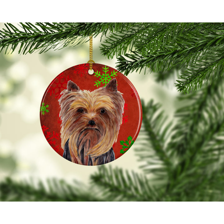 Yorkie Red Snowflakes Holiday Christmas Ceramic Ornament SC9405 Image 2