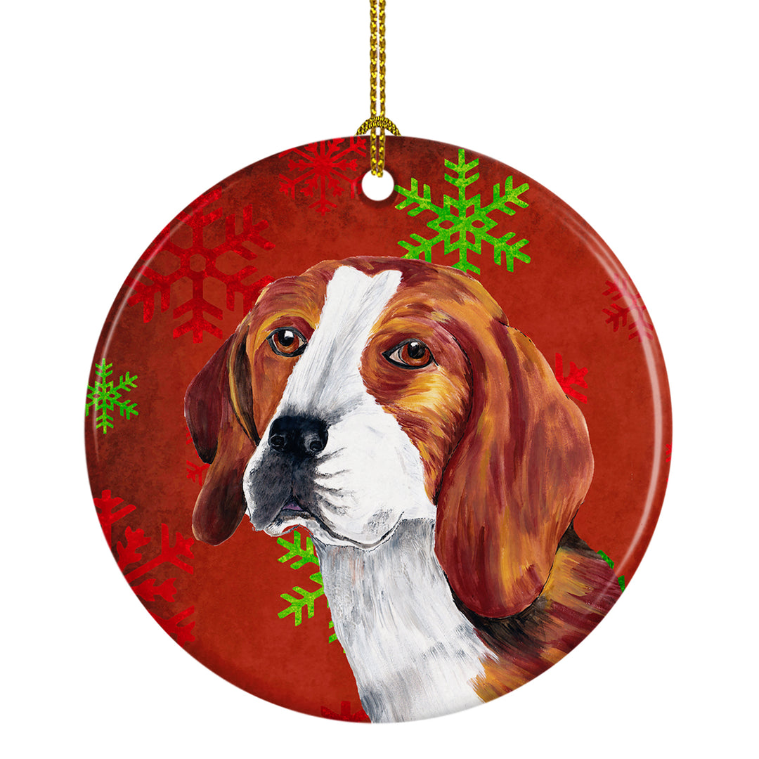 Beagle Red Snowflakes Holiday Christmas Ceramic Ornament SC9409 Image 1