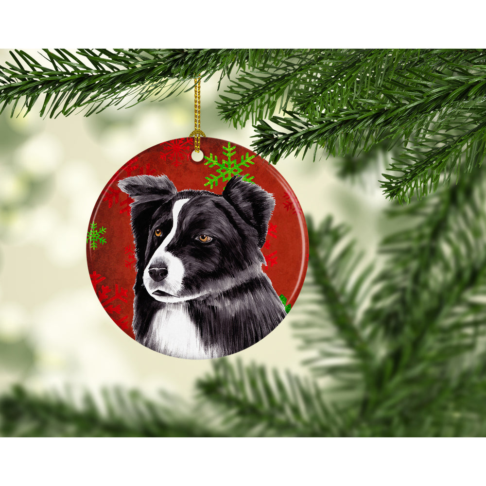 Border Collie Red Snowflakes Holiday Christmas Ceramic Ornament SC9407 Image 2