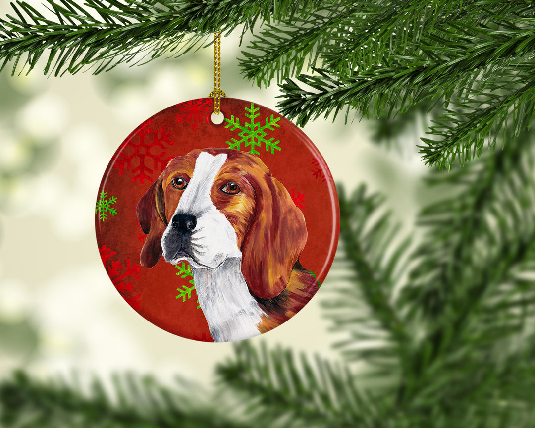 Beagle Red Snowflakes Holiday Christmas Ceramic Ornament SC9409 Image 2