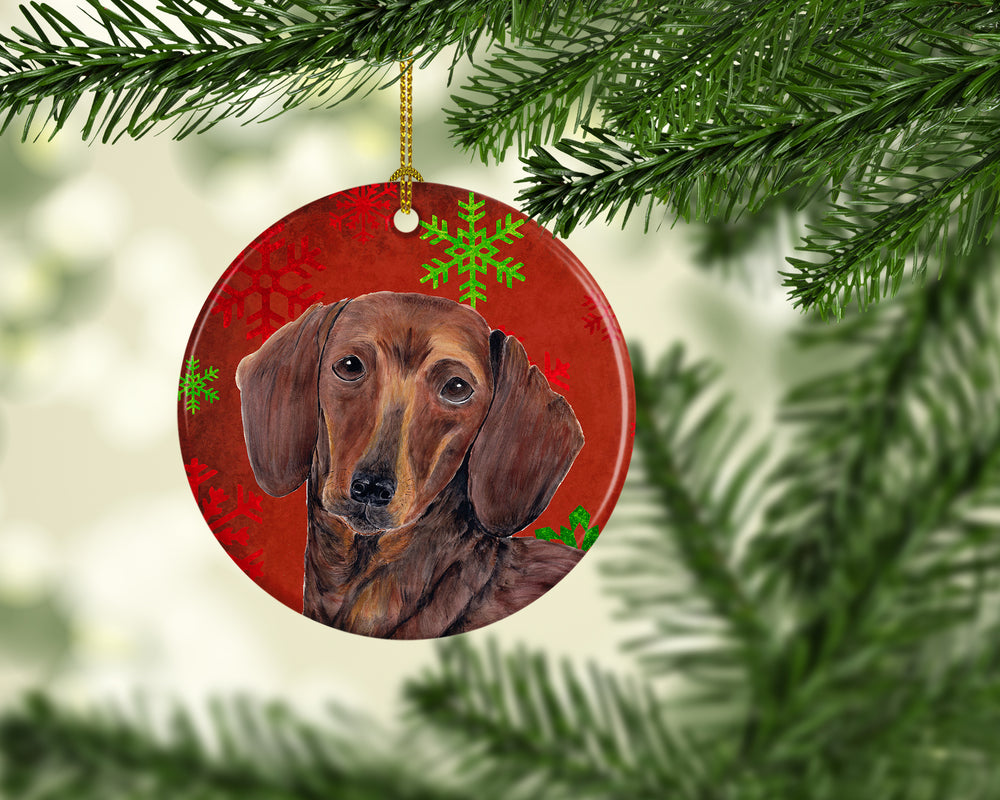 Dachshund Red Snowflakes Holiday Christmas Ceramic Ornament SC9408 Image 2