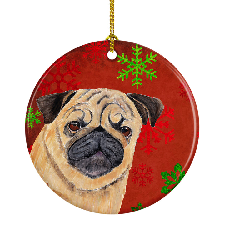 Pug Red Snowflakes Holiday Christmas Ceramic Ornament SC9411 Image 1