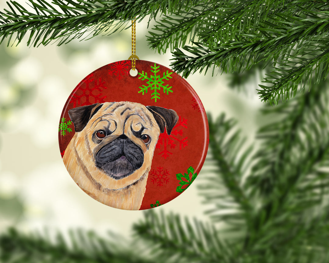 Pug Red Snowflakes Holiday Christmas Ceramic Ornament SC9411 Image 2