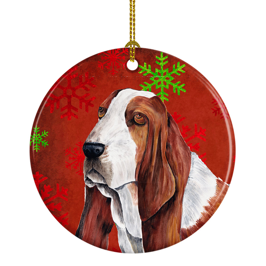 Basset Hound Red Snowflakes Holiday Christmas Ceramic Ornament SC9412 Image 1