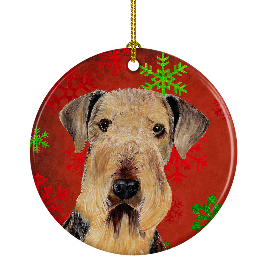 Airedale Red Snowflakes Holiday Christmas Ceramic Ornament SC9413 Image 1