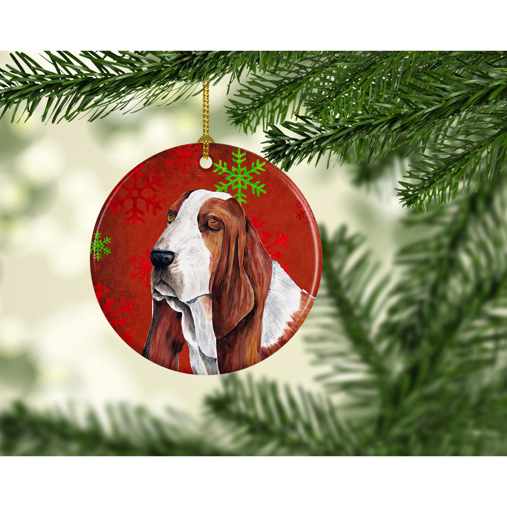 Basset Hound Red Snowflakes Holiday Christmas Ceramic Ornament SC9412 Image 2