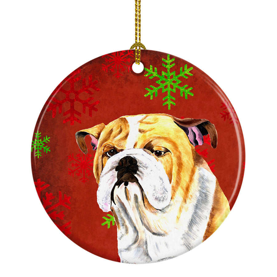 Bulldog English Red Snowflakes Holiday Christmas Ceramic Ornament SC9414 Image 1