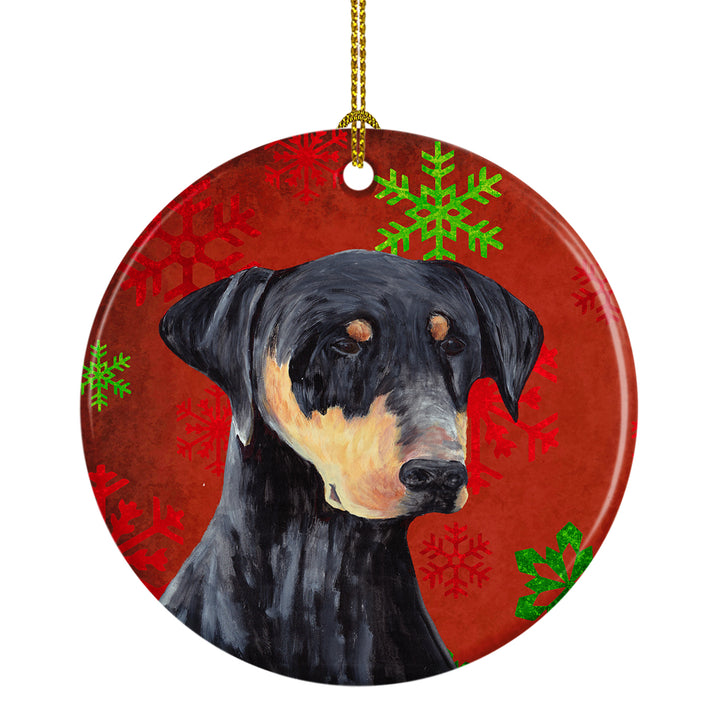 Doberman Red Snowflakes Holiday Christmas Ceramic Ornament SC9417 Image 1