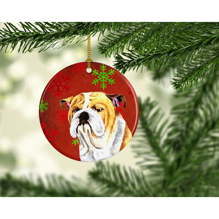 Bulldog English Red Snowflakes Holiday Christmas Ceramic Ornament SC9414 Image 2