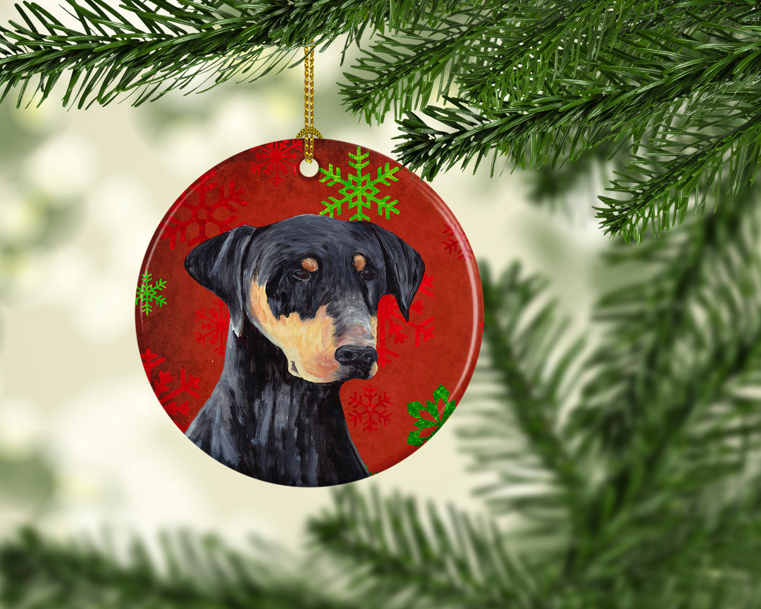 Doberman Red Snowflakes Holiday Christmas Ceramic Ornament SC9417 Image 2