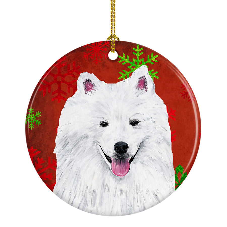 American Eskimo Red Snowflakes Holiday Christmas Ceramic Ornament SC9419 Image 1