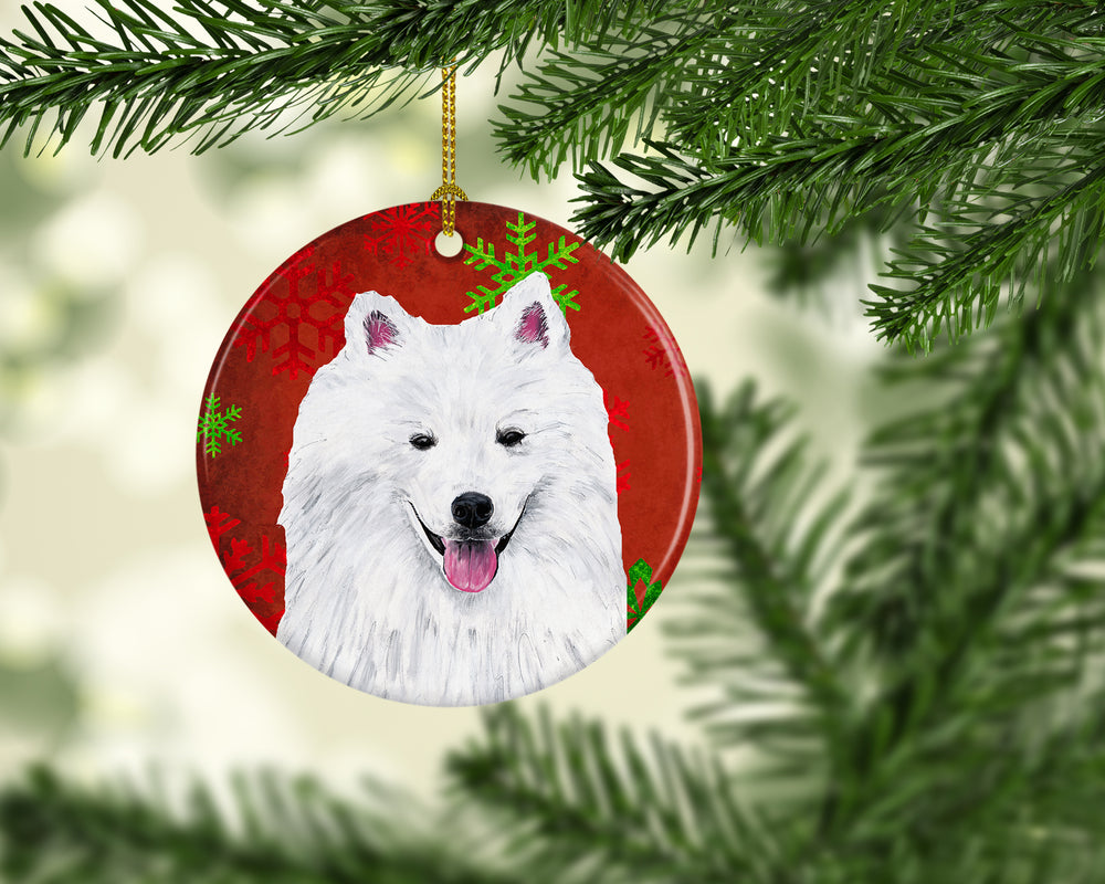 American Eskimo Red Snowflakes Holiday Christmas Ceramic Ornament SC9419 Image 2