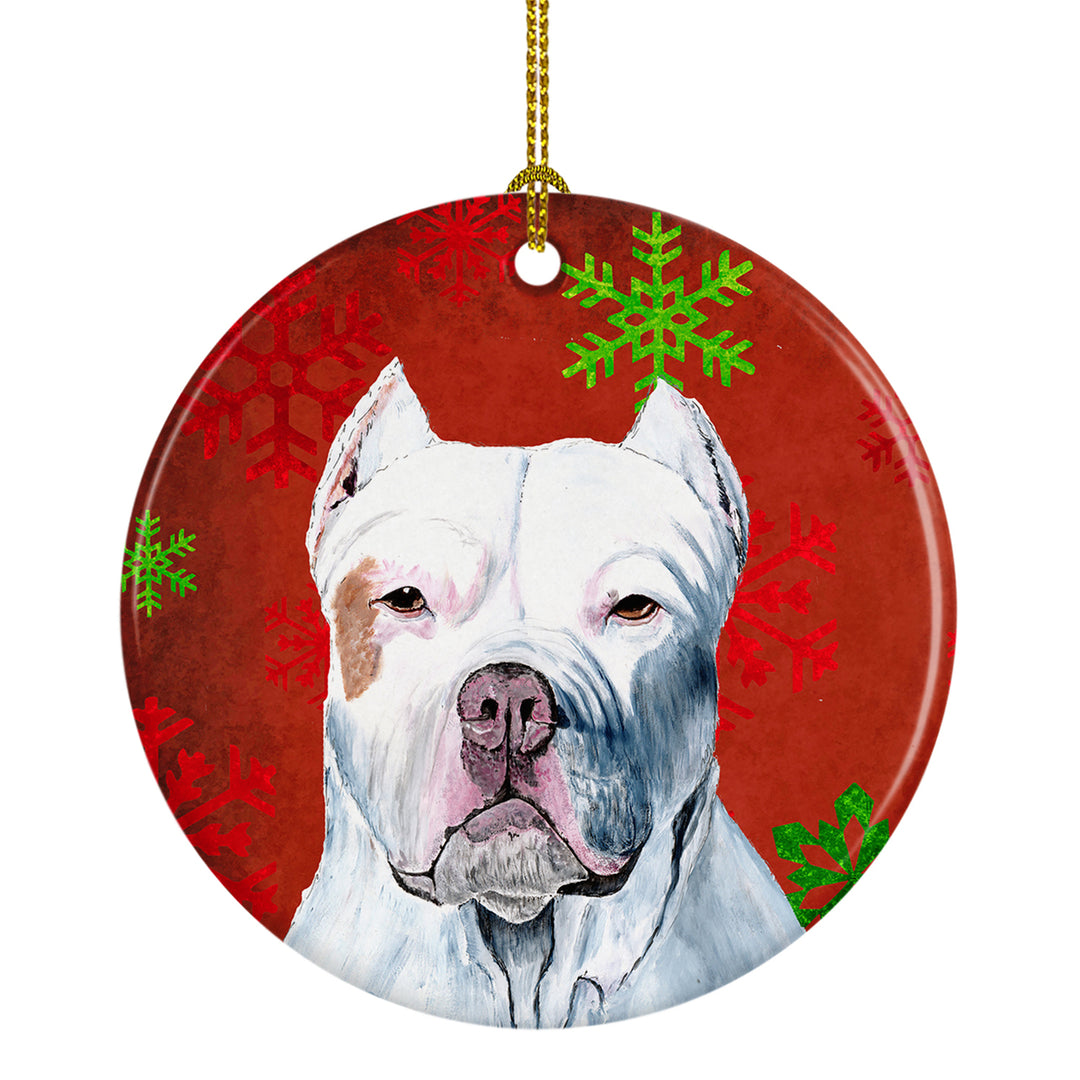 Pit Bull Red Snowflakes Holiday Christmas Ceramic Ornament SC9421 Image 1