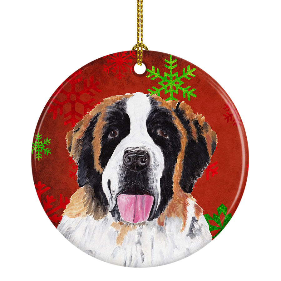 Saint Bernard Red Snowflakes Holiday Christmas Ceramic Ornament SC9422 Image 1