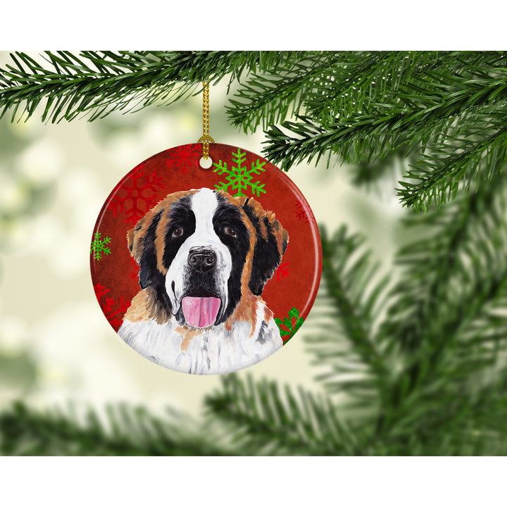 Saint Bernard Red Snowflakes Holiday Christmas Ceramic Ornament SC9422 Image 2