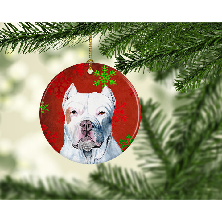 Pit Bull Red Snowflakes Holiday Christmas Ceramic Ornament SC9421 Image 2