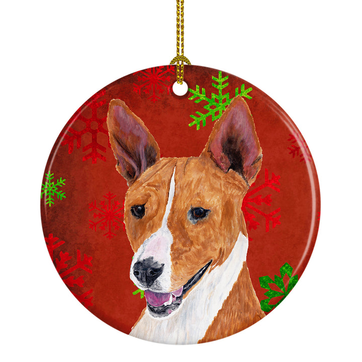 Basenji Red Snowflakes Holiday Christmas Ceramic Ornament SC9427 Image 1