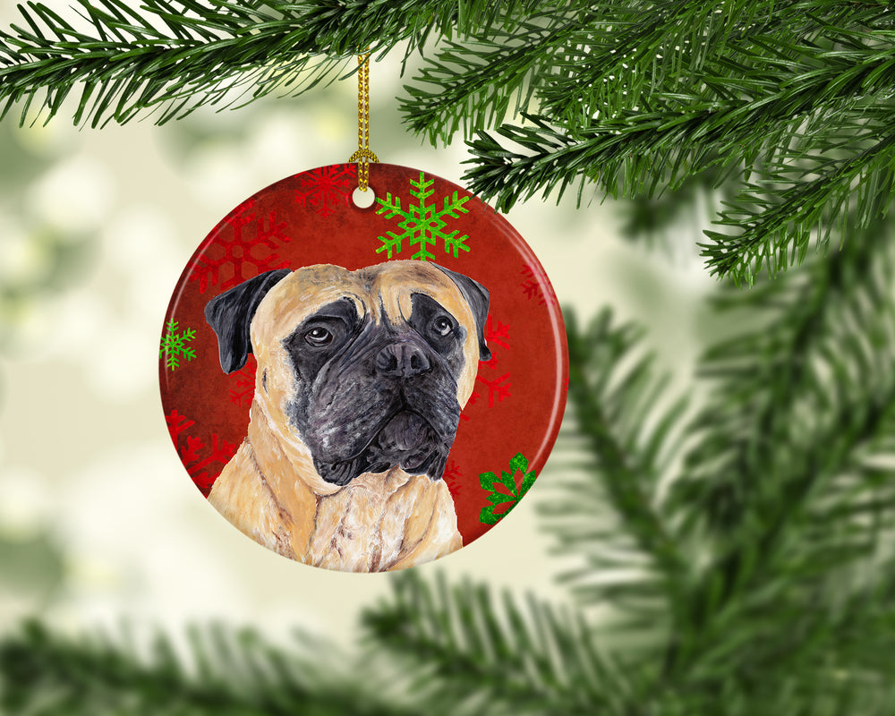 Mastiff Red Snowflakes Holiday Christmas Ceramic Ornament SC9425 Image 2