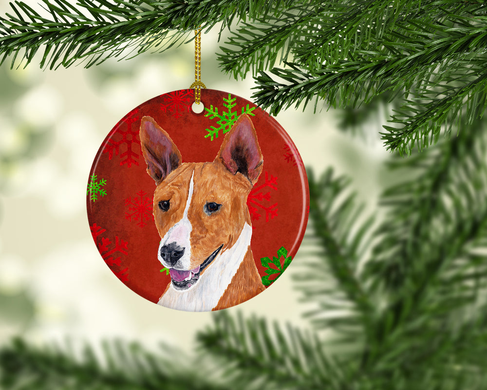 Basenji Red Snowflakes Holiday Christmas Ceramic Ornament SC9427 Image 2