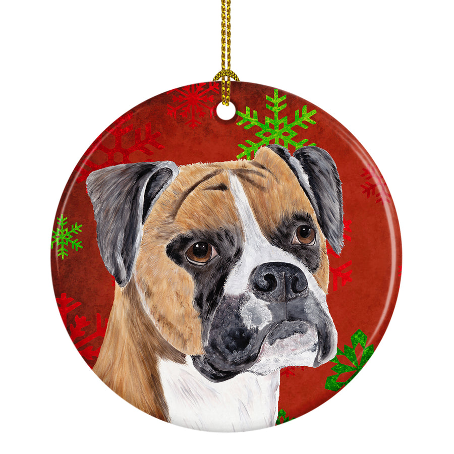 Boxer Red Snowflakes Holiday Christmas Ceramic Ornament SC9430 Image 1