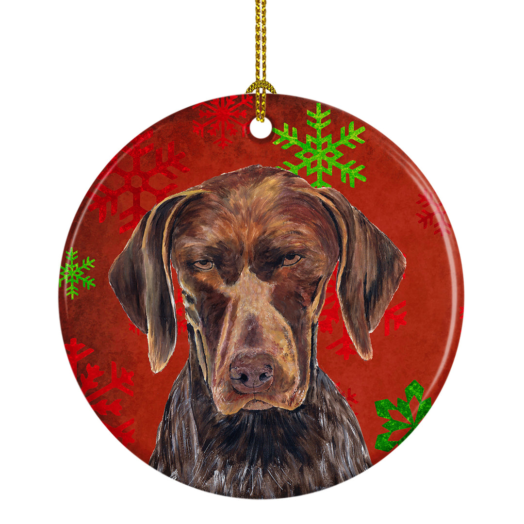 German Shorthaired Pointer Red Snowflakes Holiday Christmas Ceramic Ornament Image 1