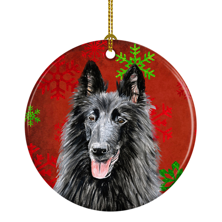 Belgian Sheepdog Red Snowflakes Holiday Christmas Ceramic Ornament SC9438 Image 1