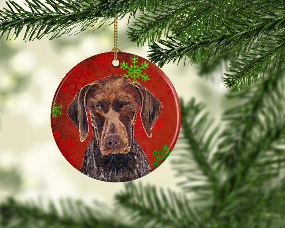 German Shorthaired Pointer Red Snowflakes Holiday Christmas Ceramic Ornament Image 2