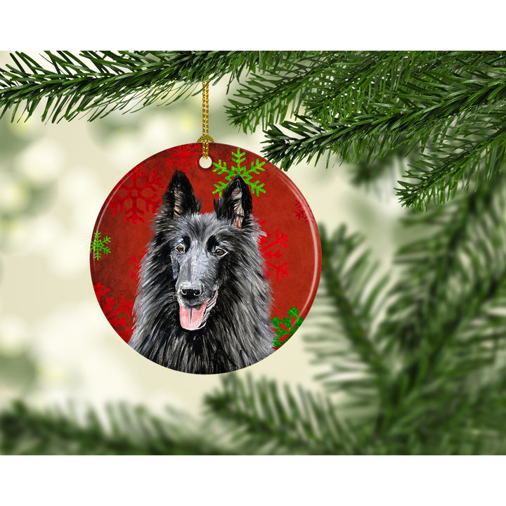 Belgian Sheepdog Red Snowflakes Holiday Christmas Ceramic Ornament SC9438 Image 2