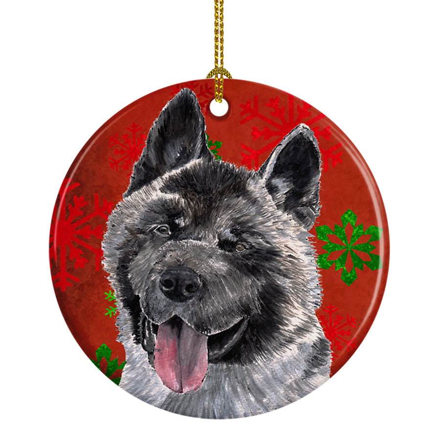 Akita Red Snowflakes Holiday Christmas Ceramic Ornament Image 1