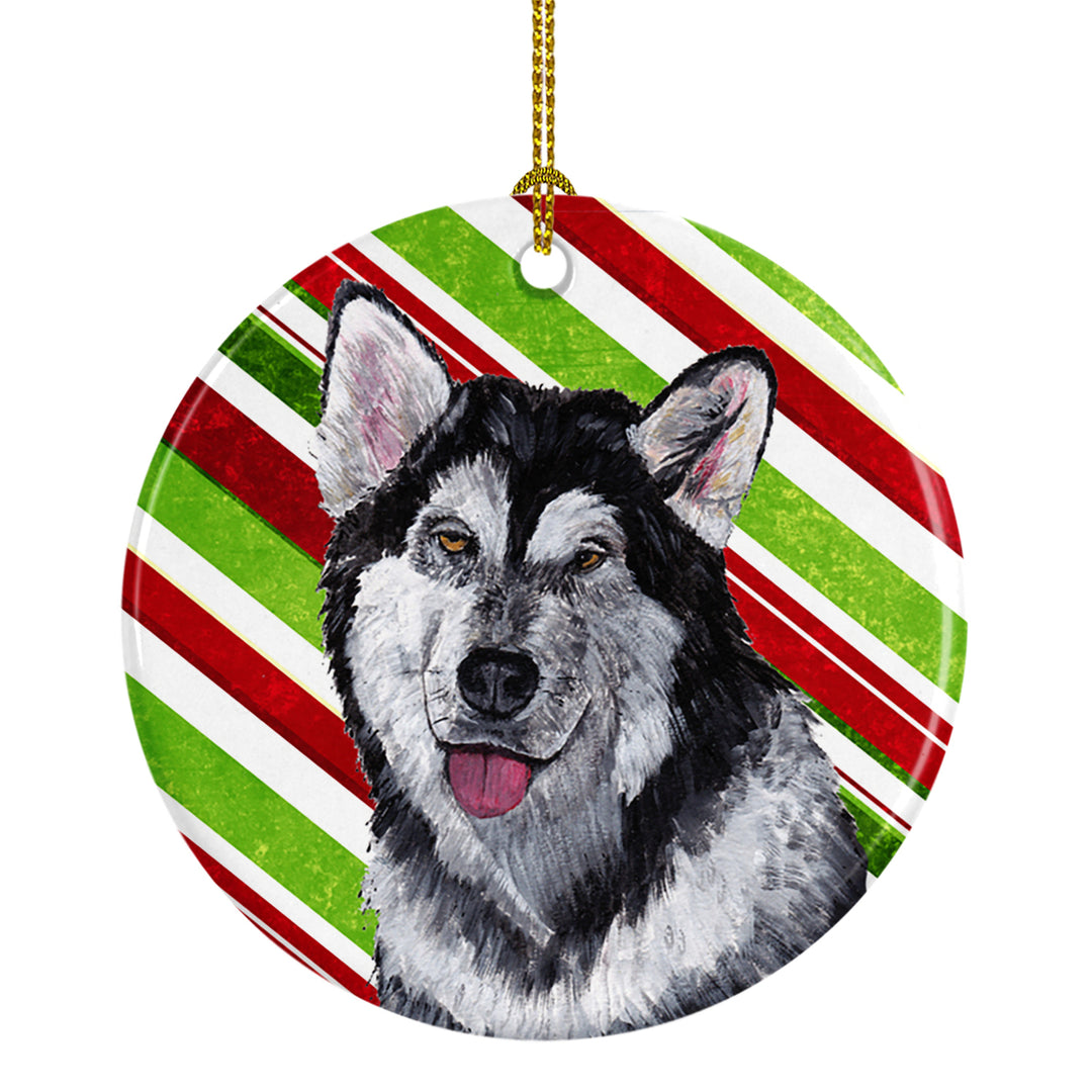 Alaskan Malamute Candy Cane Holiday Christmas Ceramic Ornament Image 1