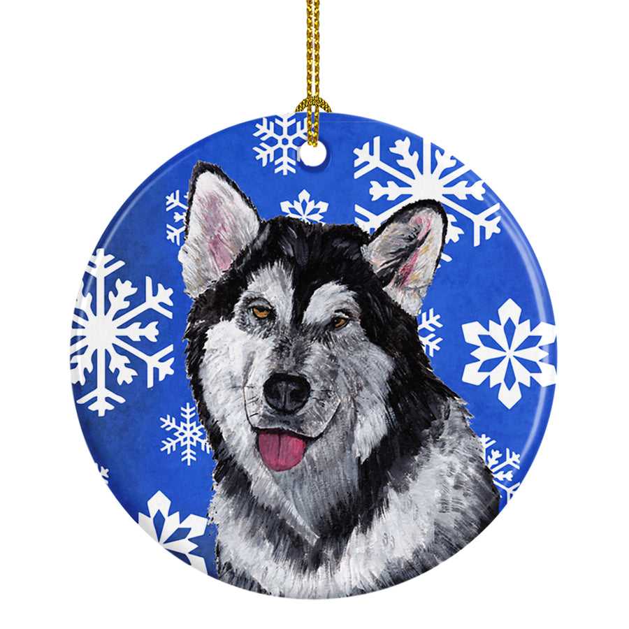 Alaskan Malamute Winter Snowflakes Holiday Ceramic Ornament Image 1