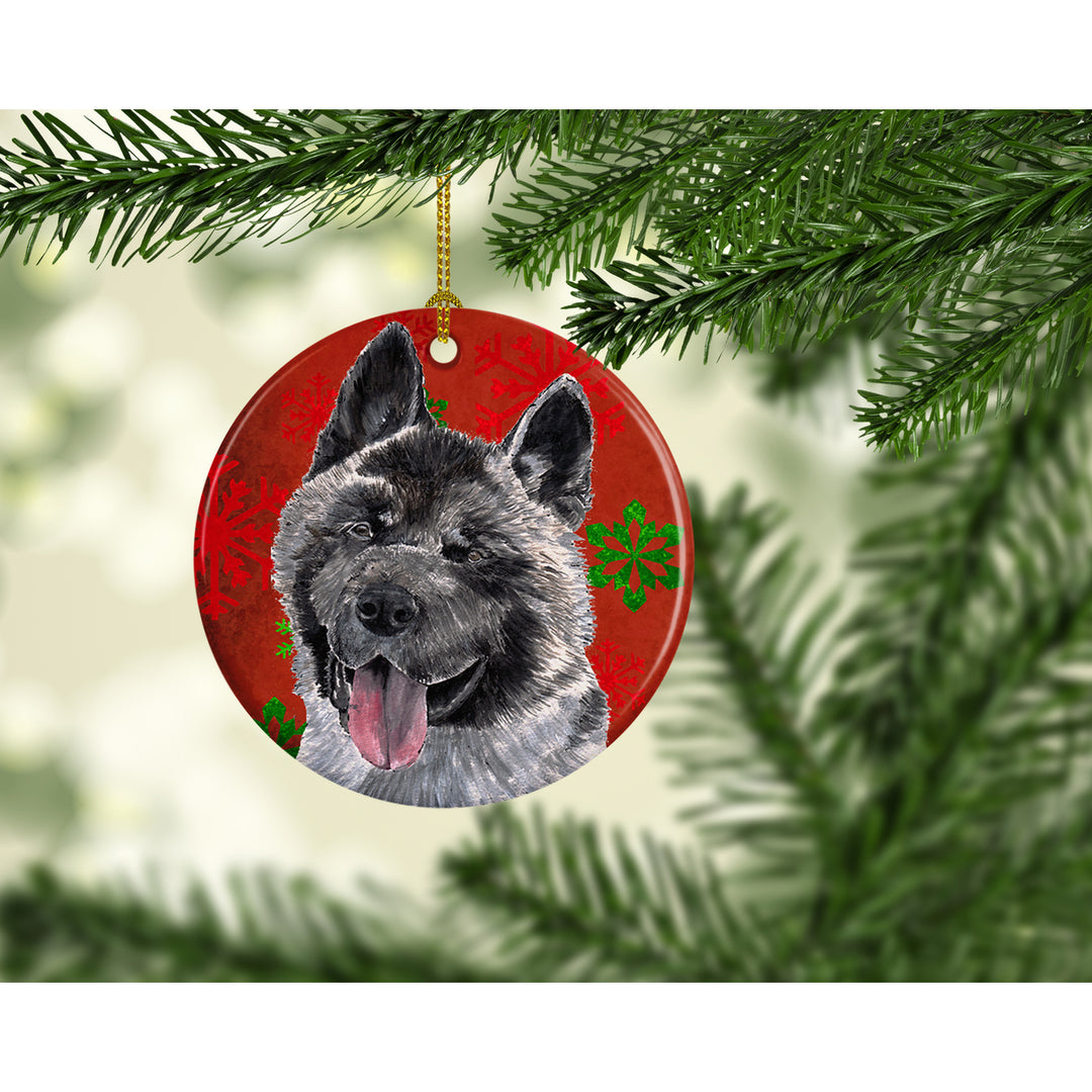 Akita Red Snowflakes Holiday Christmas Ceramic Ornament Image 2