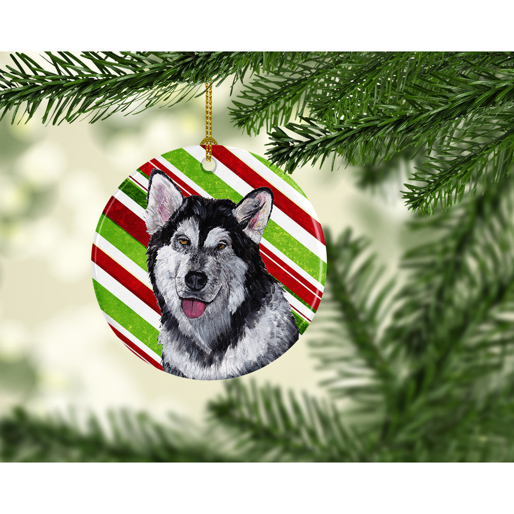 Alaskan Malamute Candy Cane Holiday Christmas Ceramic Ornament Image 2