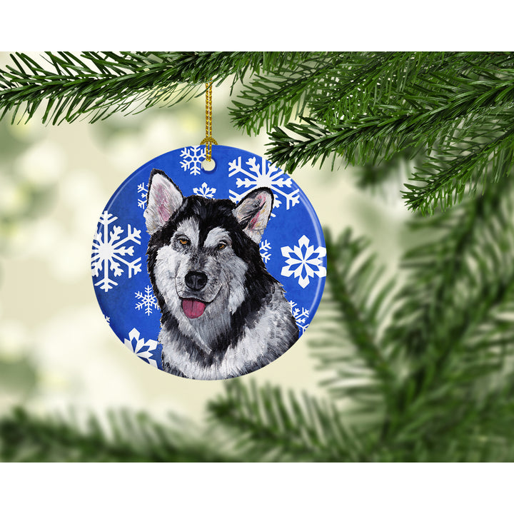 Alaskan Malamute Winter Snowflakes Holiday Ceramic Ornament Image 2