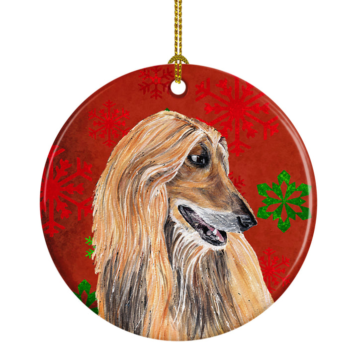 Afghan Hound Red Snowflakes Holiday Christmas Ceramic Ornament Image 1