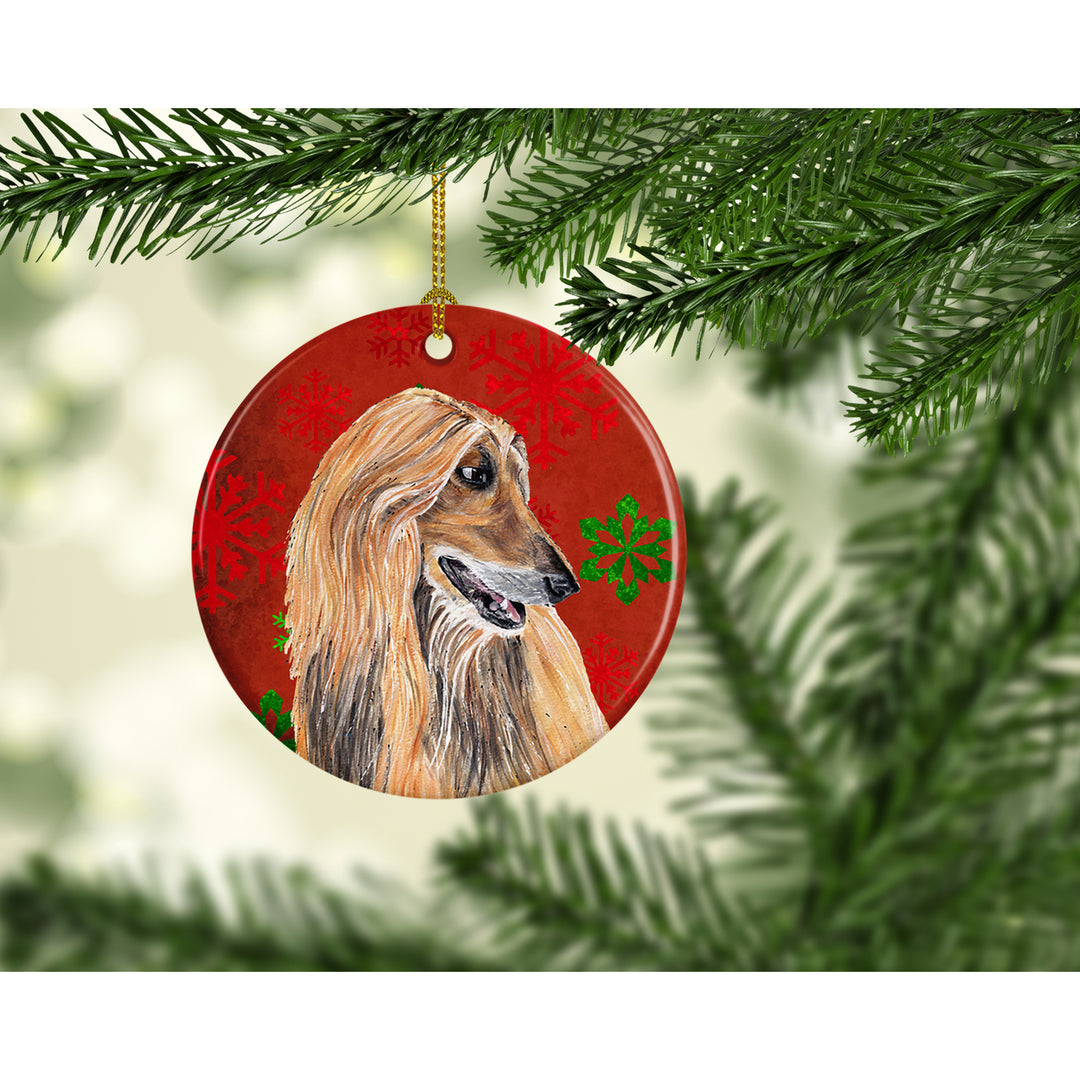 Afghan Hound Red Snowflakes Holiday Christmas Ceramic Ornament Image 2