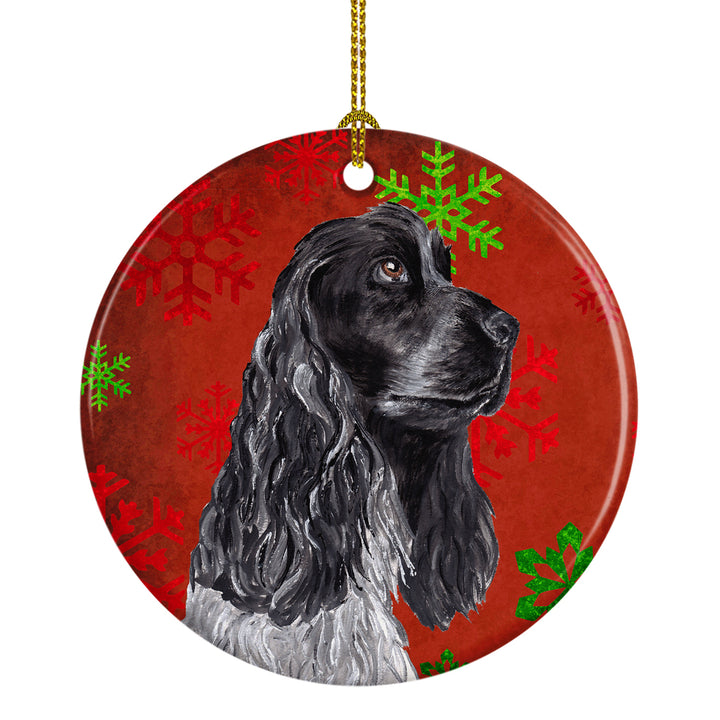 Black Cocker Spaniel Red Snowflakes Holiday Ceramic Ornament Image 1