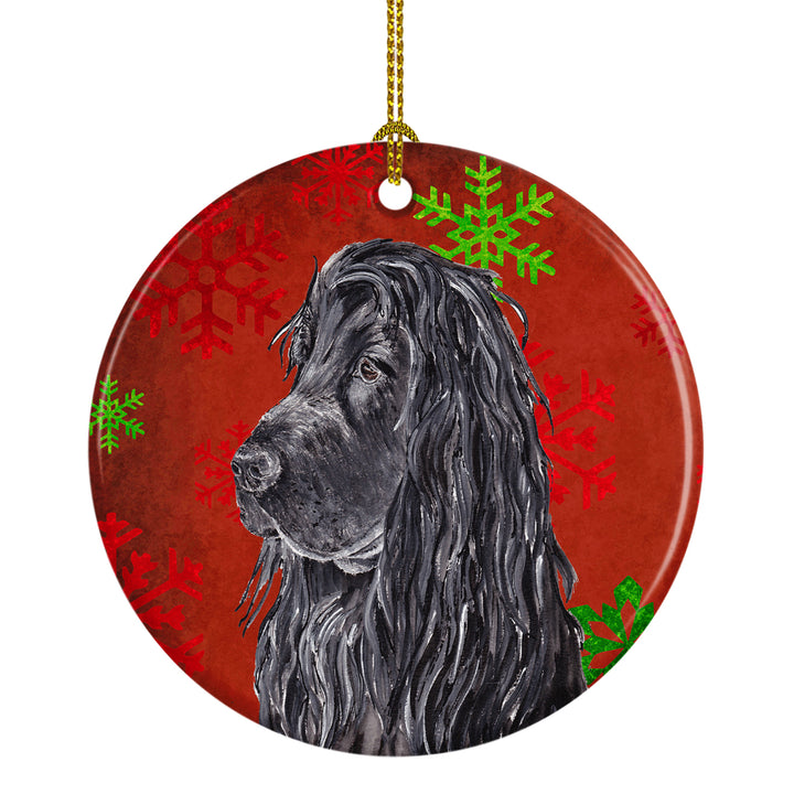 Black Cocker Spaniel Red Snowflakes Holiday Ceramic Ornament Image 1