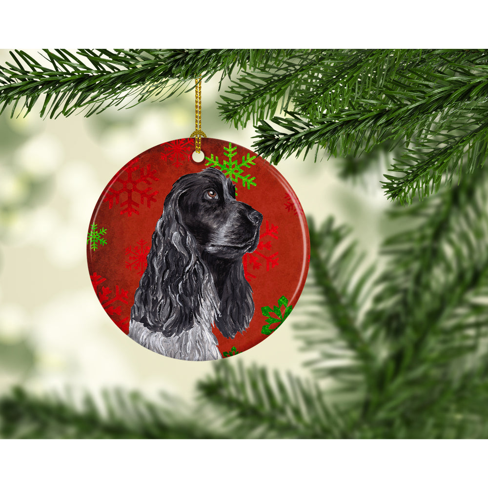 Black Cocker Spaniel Red Snowflakes Holiday Ceramic Ornament Image 2