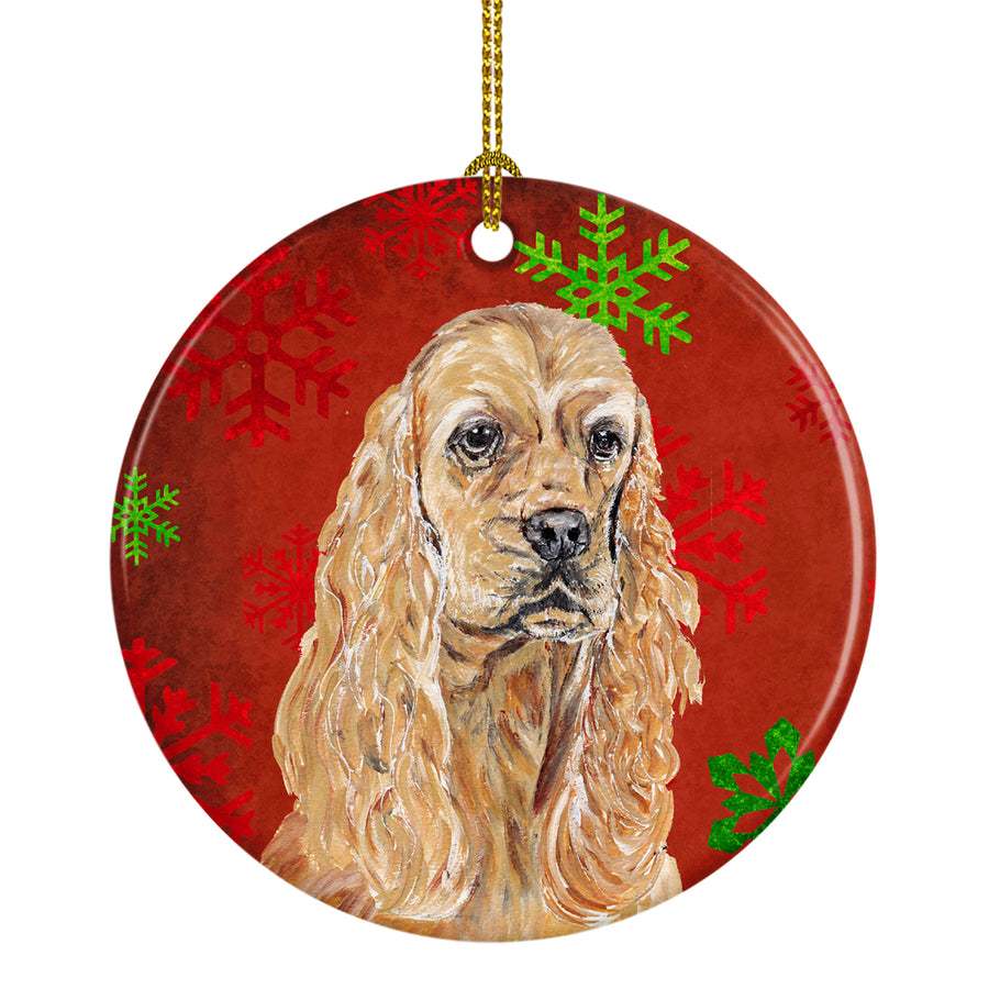 Buff Cocker Spaniel Red Snowflakes Holiday Ceramic Ornament Image 1