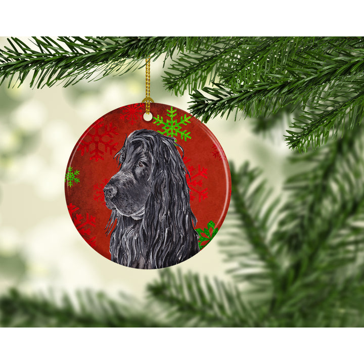 Black Cocker Spaniel Red Snowflakes Holiday Ceramic Ornament Image 2