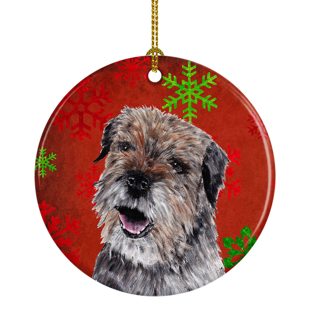 Border Terrier Red Snowflakes Holiday Ceramic Ornament Image 1