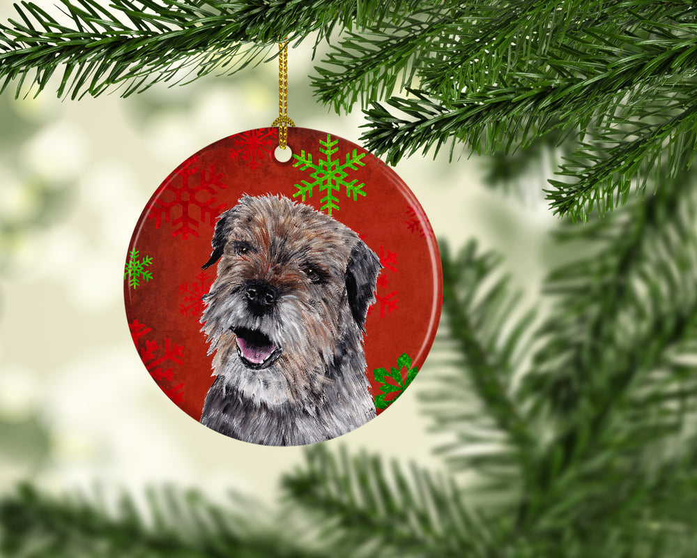 Border Terrier Red Snowflakes Holiday Ceramic Ornament Image 2