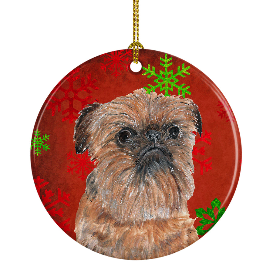 Brussels Griffon Red Snowflakes Holiday Ceramic Ornament Image 1