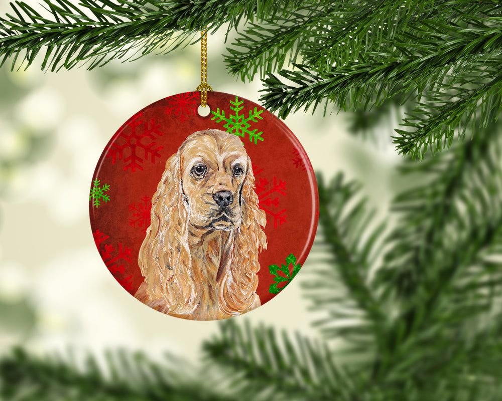 Buff Cocker Spaniel Red Snowflakes Holiday Ceramic Ornament Image 2